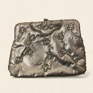 Vintage Beaded Evening Clutch • Silver • Made in Japan